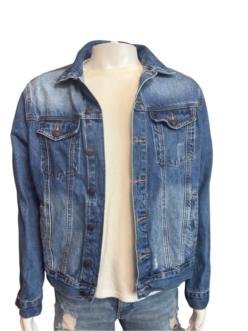 FOREVER 21 Men Medium Blue Denim Jacket - Washed Blue